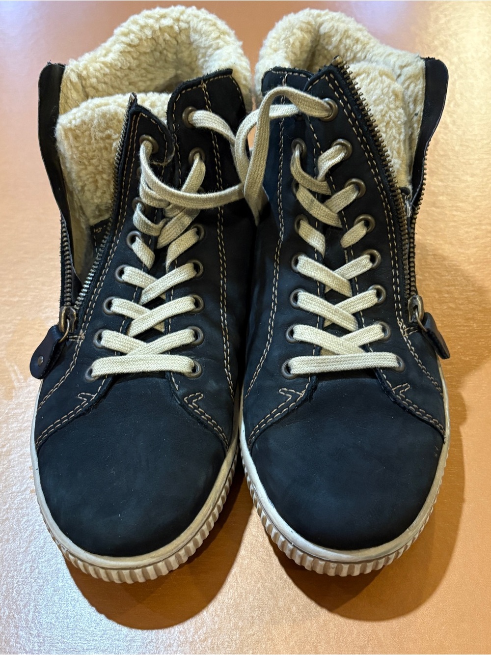Remonte TEX Black Leather Shearling High Top Sneaker Boots EU 40 US 9